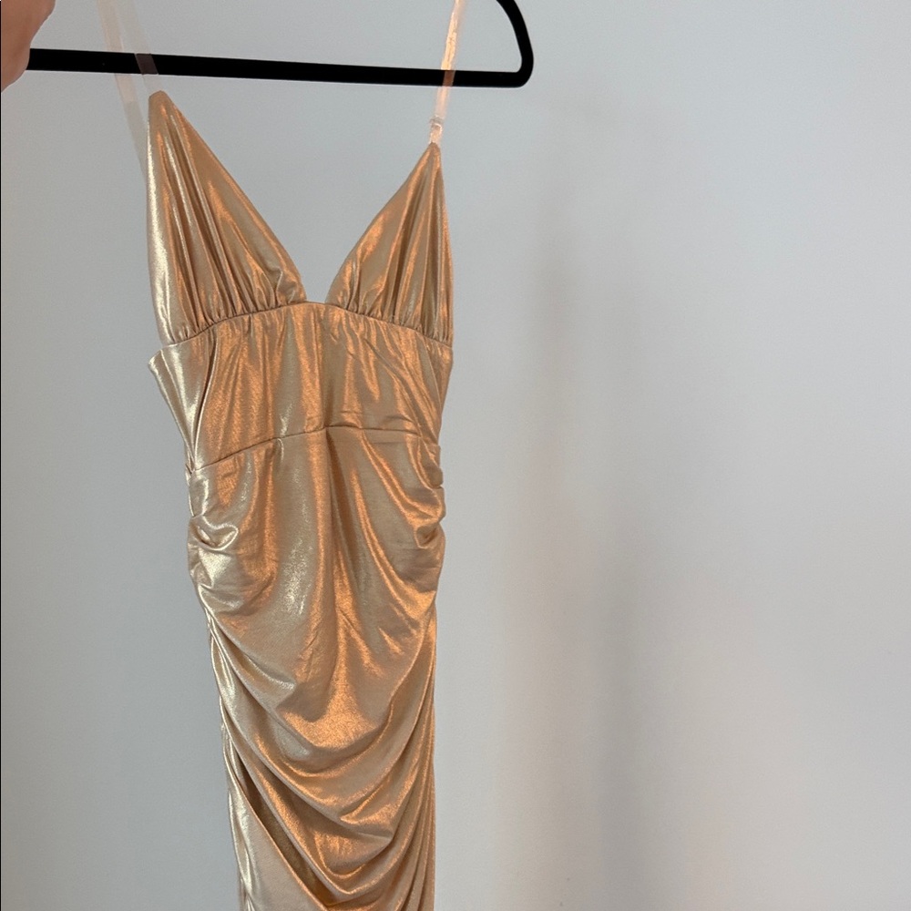 Oh Polly Shimmering Gold Backless Dress